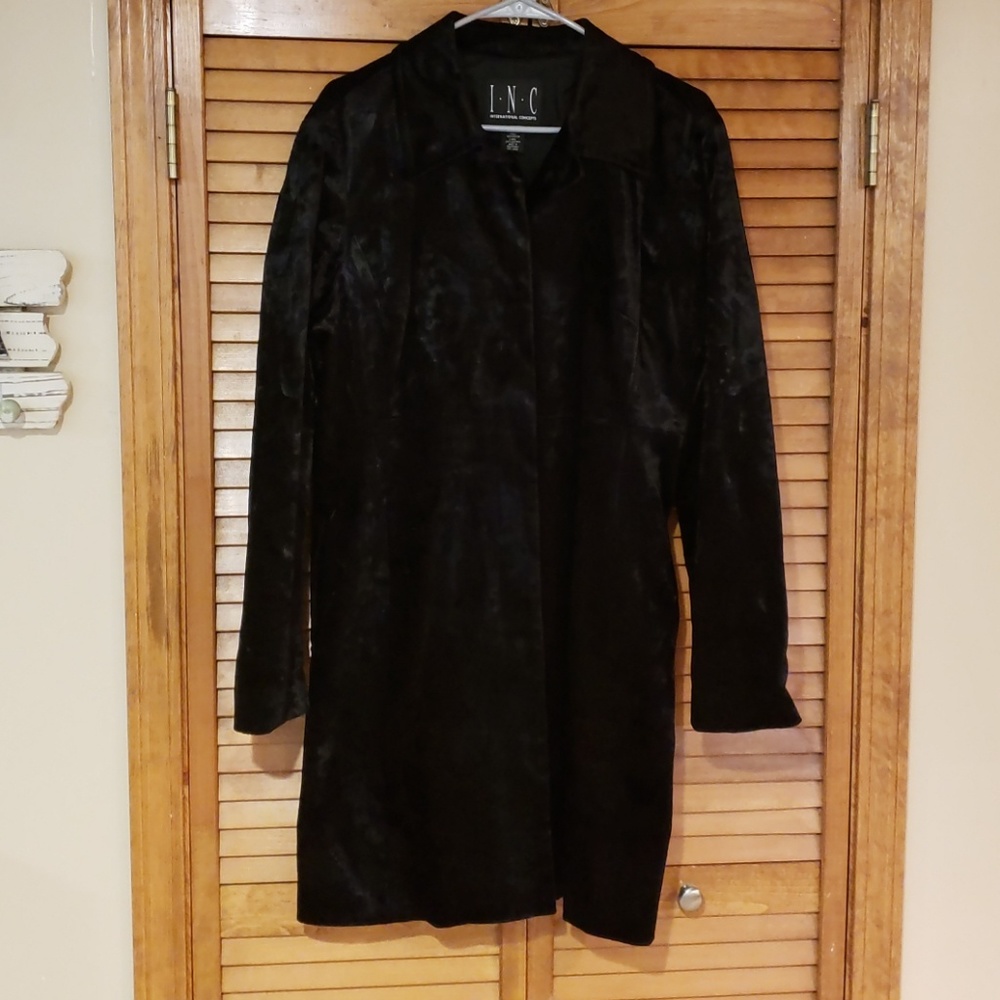 Black crushed velvet INC long dress coat